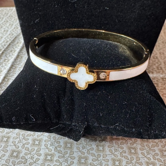 Gold and White Bracelet with Crystal Accents - Picture 2 of 3